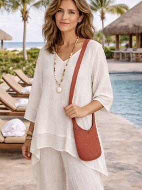 NEW Helen Kaminski Astina Woven Raffia Crossbody Bucket Bag, TerraCotta, OS